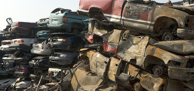 Cars in a junkyard