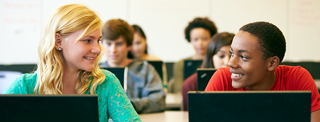 Two students in a classroom