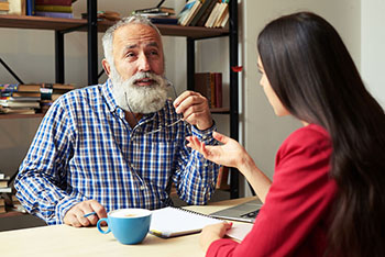 student interviewing an adult