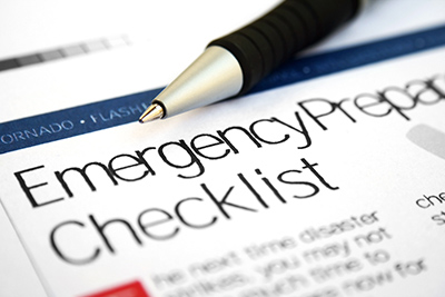 An emergency prepardness checklist and a pen