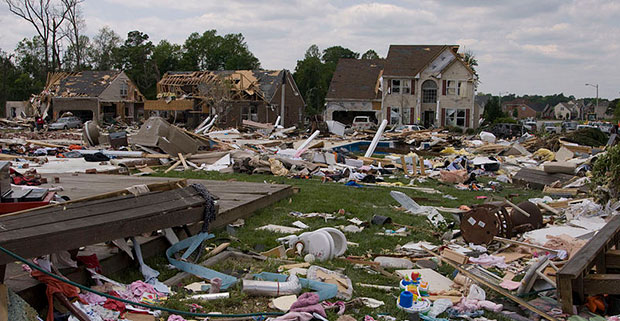 Damage from the 2008 tornado that struck Suffolk, Virginia.