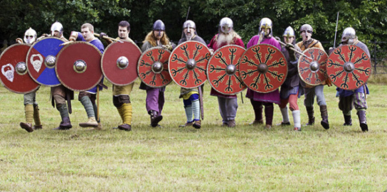 Viking Reenactors Displaying Shields