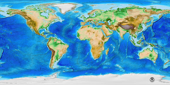 Bathymetric and topographic map of the Earth.