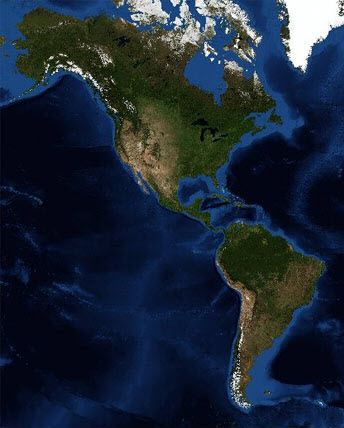 Image showing the depth of the oceans surrounding North and South America.