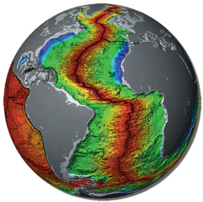 Image of Earth showing the age of the oceanic crust.