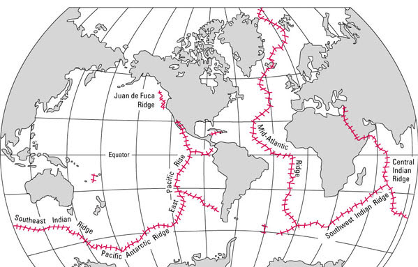 Map of the ridges below the Earth's oceans.