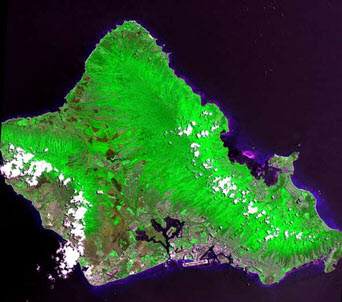 Satellite image of Oahu, Hawaii.