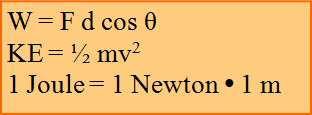 equations for kinetic energy, work, and potential energy