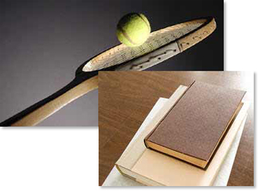 book and tennis ball