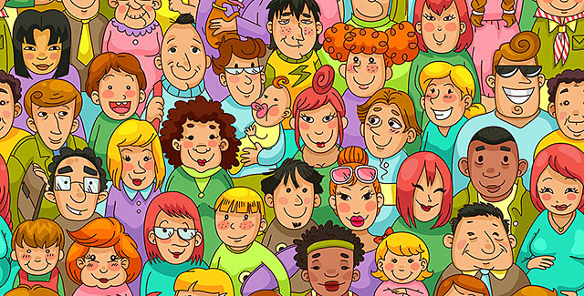 Cartoon of a crowd of people