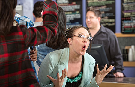 Angry woman in a cafeteria line