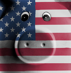 the front of a piggy bank with and american flag design