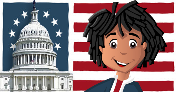 Terrence, the Capitol building, and old American Flag