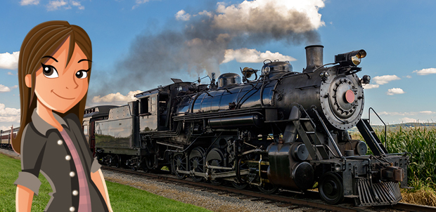 Martina watches a steam locomotive pass