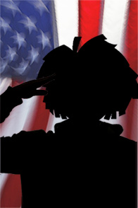 Terrance dark and saluting in front of an American flag