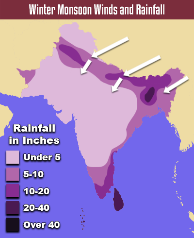 Map of Winter Monsoon Winds and Rainfall