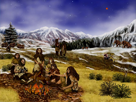 an artist's rendition of a family of Neanderthals