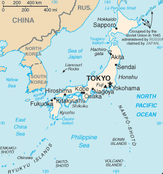 map of Japan and the surrounding countries and bodies of water