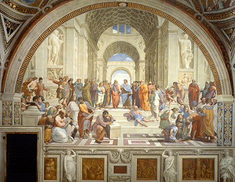 painting of The School of Athens with an overlay demonstrating the concept of perspective