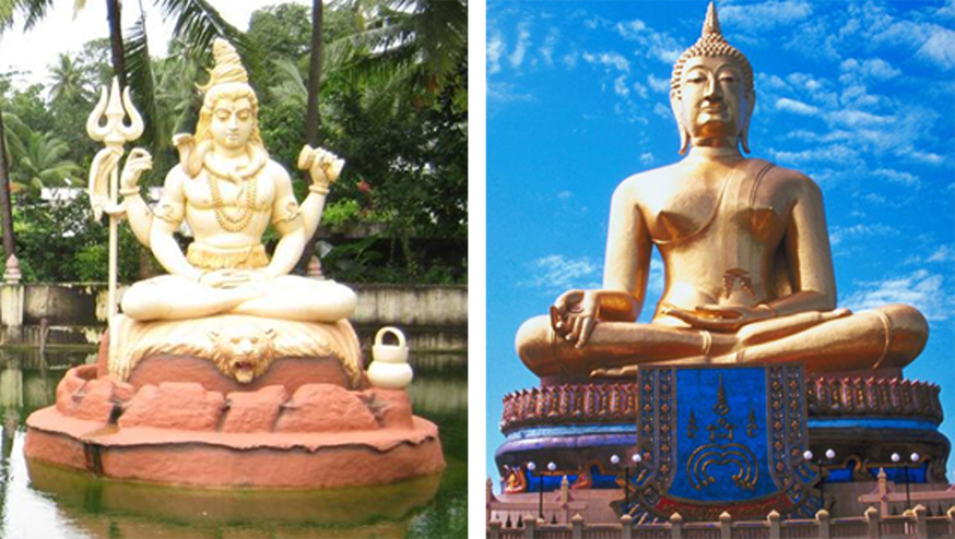 sculptures of the Hindu god Shiva and the Buddha