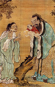 an image depicting the Buddha with the
		founders of Confucianism and Taoism