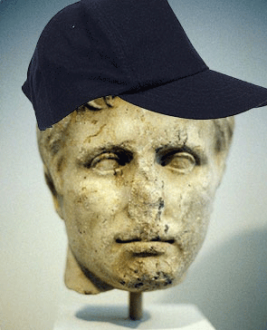 bust of Alexander the Great wearing a baseball cap