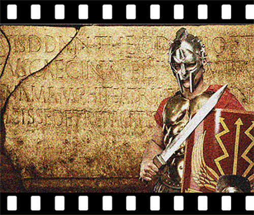 film strip with a Roman warrior in the image