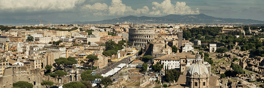 view of modern-day Rome with ancient architecture