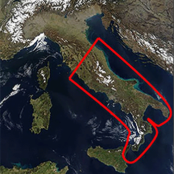 map of italy with a boot shape drawn around the country