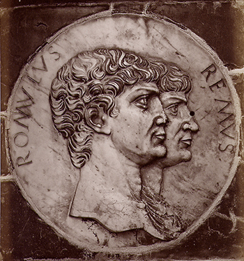 medallion with Romulus and Remus inscribed on it