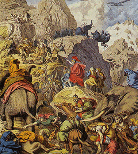 Hannibal leading his troops over the Alps