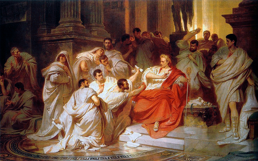 an oil painting of The Murder of Caesar