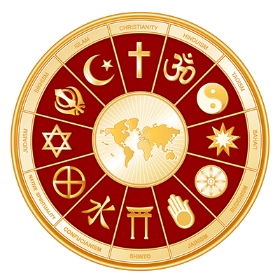 medallion with twelve global religions