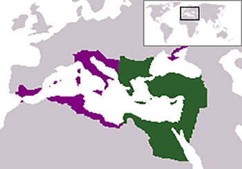 map indicatin the extent of the Byzantine Empire