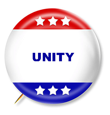 campaign button that says "unity" in the middle of it