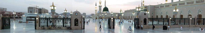 panoramic view of the Prophet's Mosque at sunset in the city of Medina