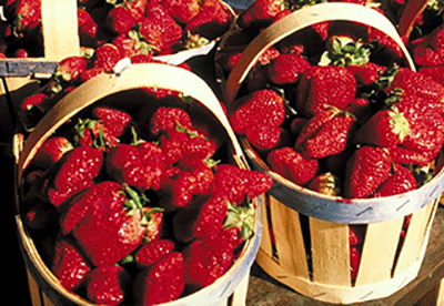 three baskets filled with strawberries