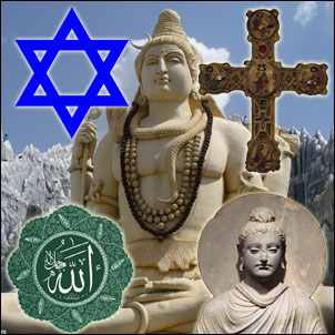 Graphic containing five images from the five major world religions