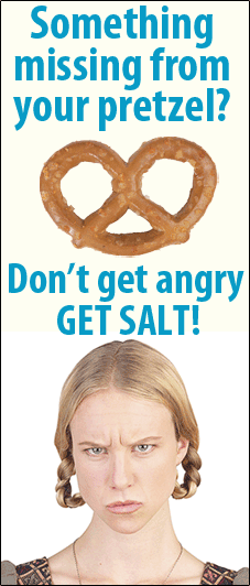 Image of scowling woman and pretzel