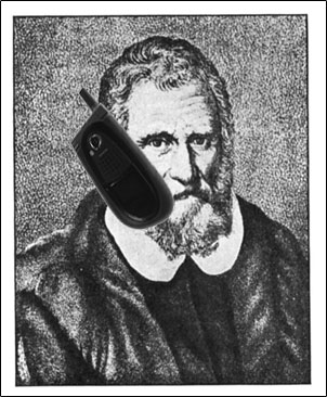 Illustration of Marco Polo with cell phone. 