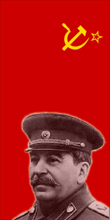 Image of Stalin sumperimposed on Soviet flag.