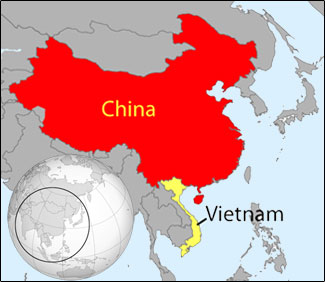 Map of Far East showing China and Vietnam