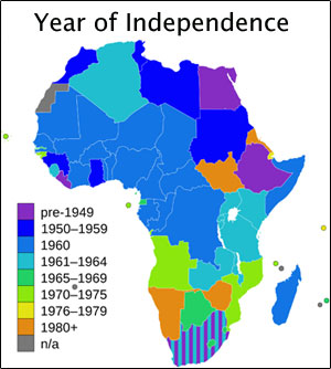 Map showing year that African countries gained independence.