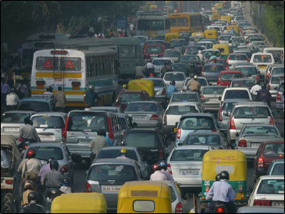 Traffic in Dehli, India.