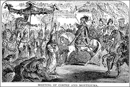 Drawing of Cortez meeting Montezuma