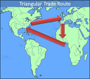 Map of triangular trade route