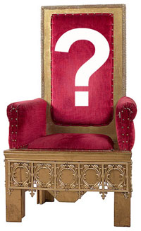 Image of empty throne with question mark.