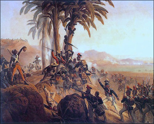 Painting of Haitians fighting Polish soldiers who were fighting for the French in the Battle at San Domingo