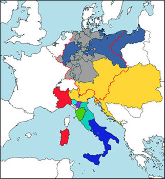 Map showing Germany and Italy before unification