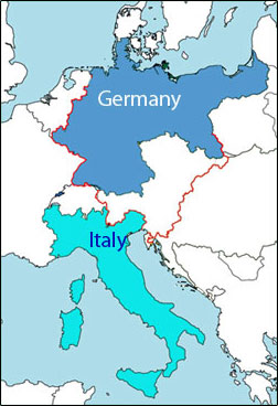 Map of unified Germany and Italy.